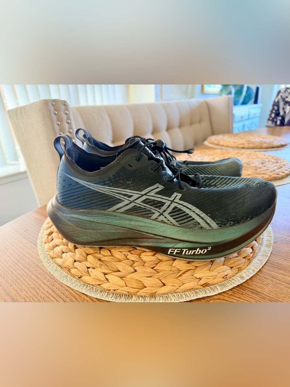 Asics Mega Blast Black Racing Running Shoes with Teal Accents Unisex Shoes